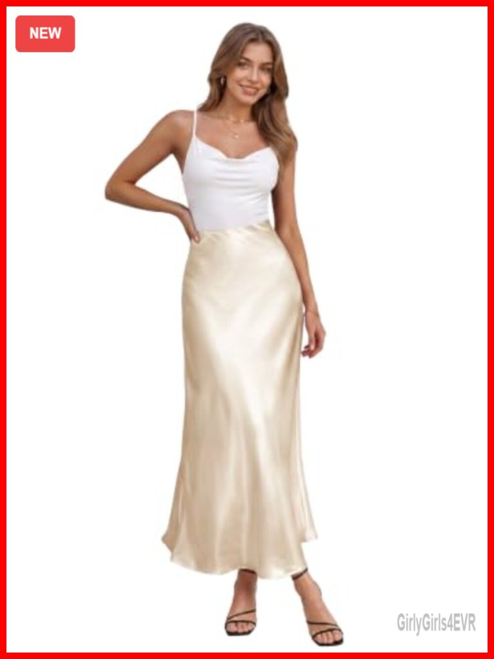 High Waist Satin Maxi Skirt Pull-On A-Line Office Wear to Work